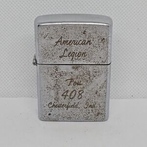 Vintage American Legion Post 408 Chesterfield IN Silver Tone Lighter K Brand